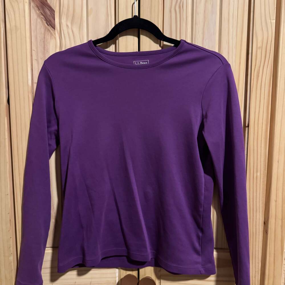 L.L.Bean Women's Long-Sleeve Crewneck Cotton Tee in Purple
